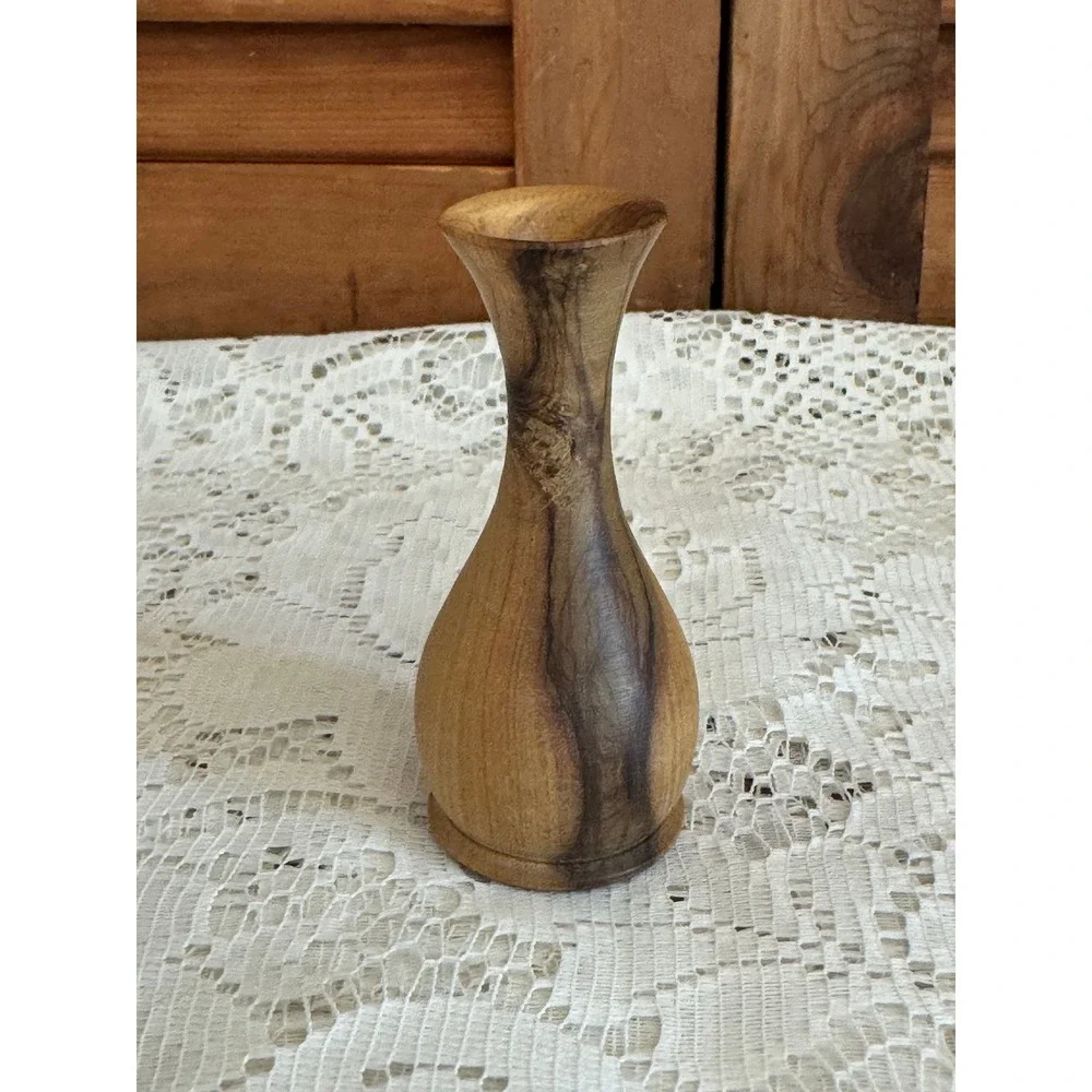 Miniature Hand Turned Wood Bud Vase Natural Rustic Artisan Decor Shadow Box